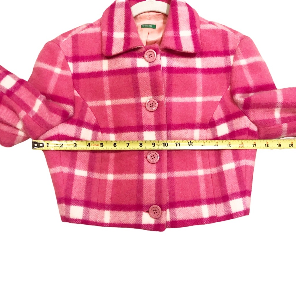 Vintage Benetton Pink Plaid Wool/Mohair Blend Cropped Blazer Jacket Small - Picture 3 of 8